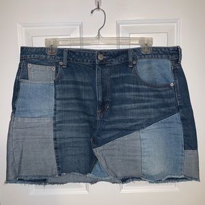 High Waisted Patchwork Denim Skirt